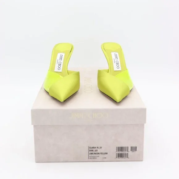 NIB Jimmy Choo Claria Neon Yellow Mules Slip-on Heels Pumps - Picture 2 of 8